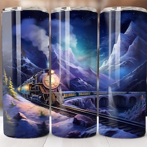 Train 20 oz Skinny Tumbler Sublimation Design Digital Download PNG Instant Digital Download Train Tumbler PNG Christmas Train Tumbler PNG