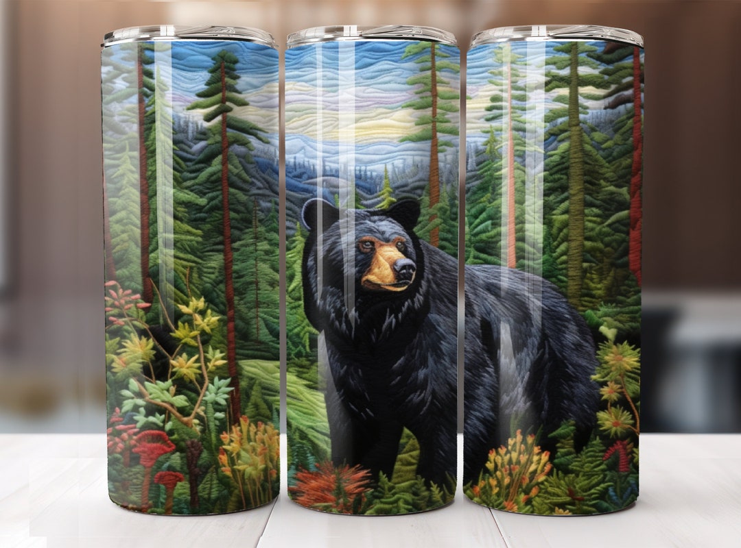 Embroidered Black Bear 20 Oz Skinny Tumbler Wrap Sublimation Design ...