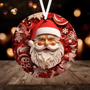 3D Santa Claus Christmas Ornament Sublimation PNG, 300 dpi, Instant Digital Download, Christmas Round Ornament PNG 3D Christmas Ornament