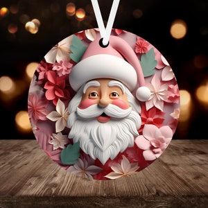 3D Pink Santa Claus Christmas Ornament Sublimation PNG, 300 dpi, Instant Digital Download, Christmas Round Ornament PNG 3D Ornament png