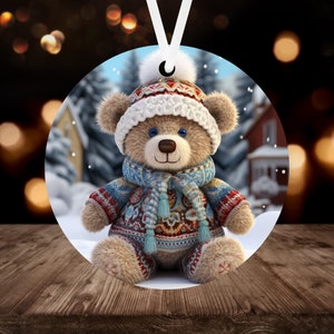 3D Teddy Bear Ornament Sublimation PNG, 300 dpi, Instant Digital Download, Christmas Round Ornament PNG 3D Cute Christmas