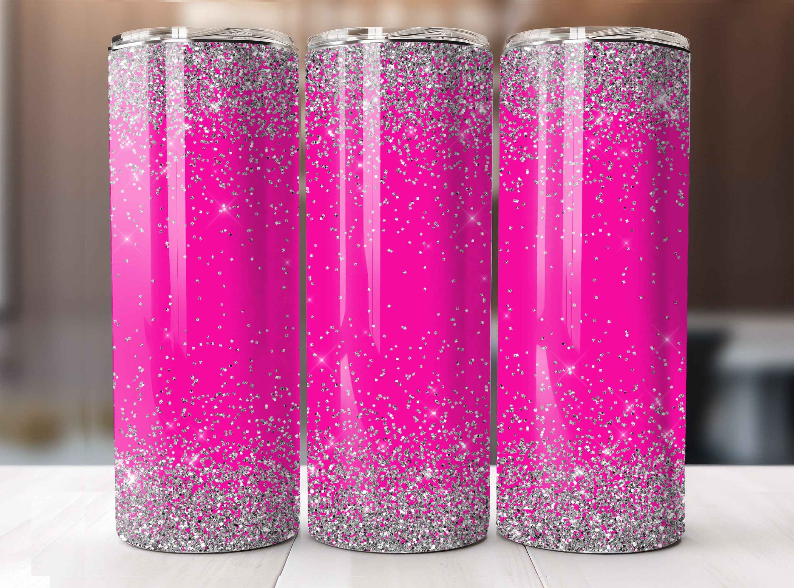 Pink Glitter Tumbler Wrap 20 Oz Skinny Tumbler Sublimation Design ...