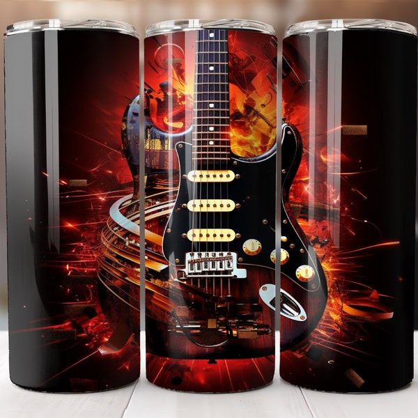 Electric Guitar Skinny Tumbler Sublimation Design Digital Download PNG Instant Digital Only, Music Guitar PNG