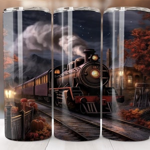 Train 20 oz Skinny Tumbler Sublimation Design Digital Download PNG Instant Digital Only, Train Tumbler PNG Wrap