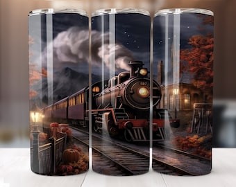 Train 20 oz Skinny Tumbler Sublimation Design Digital Download PNG Instant Digital Only, Train Tumbler PNG Wrap