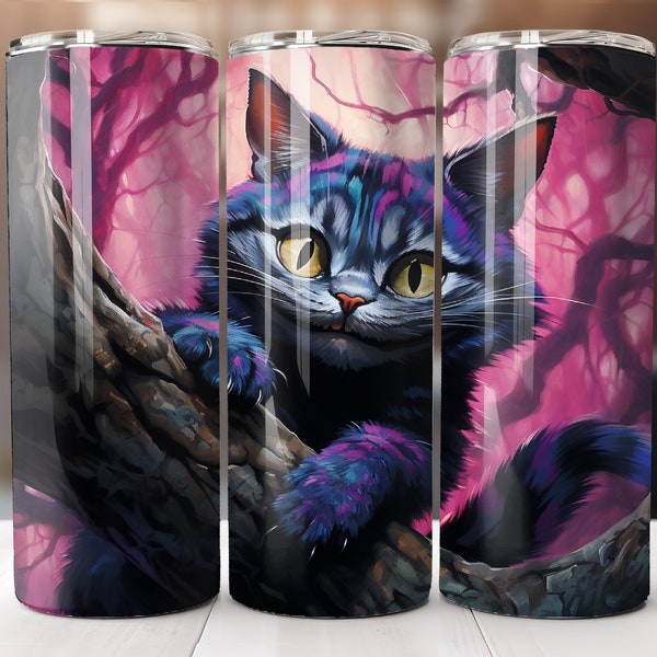 Cheshire Cat Tumbler Wrap 20 oz Skinny Tumbler Sublimation Design, Straight Tumbler Wrap, Instant Digital Download PNG, Alice In Wonderland