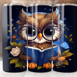 Owl Tumbler Wrap  20 oz Skinny Tumbler Wrap Sublimation Design, Straight Tumbler Wrap, Instant Digital Download PNG, Book Owl Tumbler Wrap