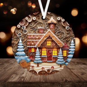 3D Gingerbread House Ornament Sublimation PNG, 300 dpi, Instant Digital Download, Christmas Round Ornament PNG Christmas Gingerbread PNG