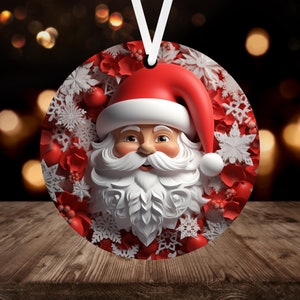3D Santa Claus Christmas Ornament Sublimation PNG, 300 dpi, Instant Digital Download, Christmas Round Ornament PNG 3D Christmas Ornament