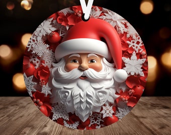 3D Santa Claus Christmas Ornament Sublimation PNG, 300 dpi, Instant Digital Download, Christmas Round Ornament PNG 3D Christmas Ornament