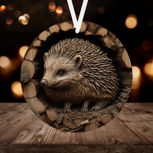 3D Hedgehog Christmas Ornament Sublimation PNG, 300 dpi, Instant Digital Download, Christmas Round Ornament PNG 3D Engraved Wood Hedgehog