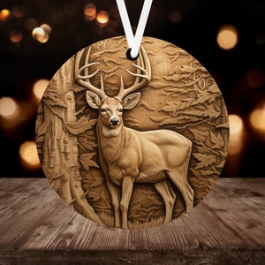 3D Deer Christmas Ornament Sublimation PNG, 300 dpi, Instant Digital Download ONLY, Christmas Round Ornament PNG 3D Whitetail Deer