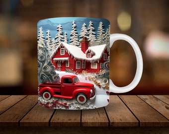 3D Blue Snowman Mug Sublimation, 3D Christmas 11oz, 15oz Mug Sublimation Wrap, Digital Download Mug PNG, Coffee Cup Tea Cup Wrap PNG