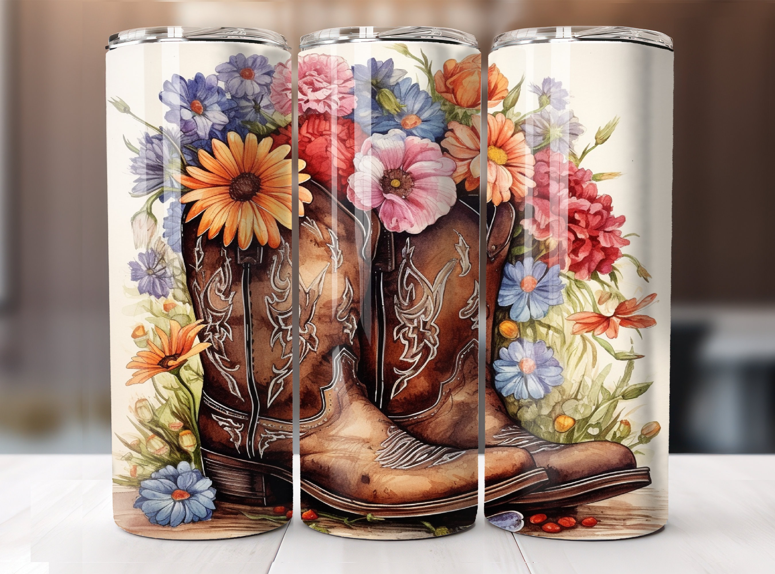 Cowgirl Boots Floral 20 Oz Skinny Tumbler Sublimation Design, Digital ...