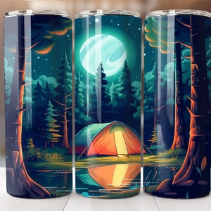 Camping Tumbler Wrap 20 oz Diseño de sublimación de vaso flaco, Envoltura de vaso recto, Descarga digital instantánea PNG, Tienda Camper Camp PNG
