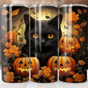 Black Cat Tumbler Wrap 20 oz Skinny Tumbler Sublimation Design Digital Download PNG Instant Digital Only 3D Halloween Cat Tumbler PNG