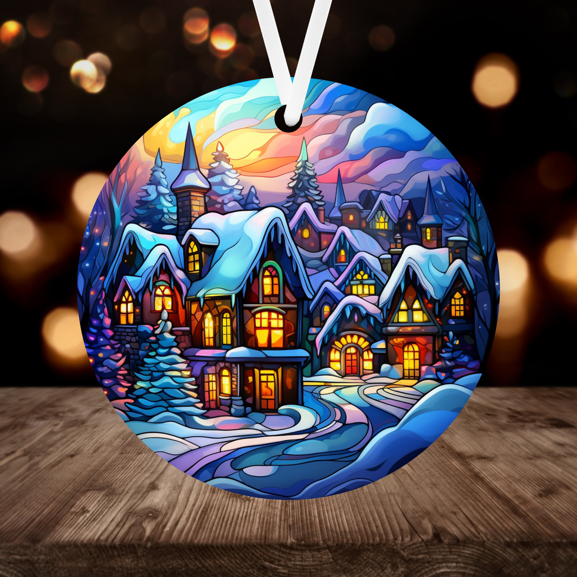 Christmas Village Ornament Sublimation PNG, 300 dpi, Instant Digital Download, Christmas Round Ornament PNG Christmas Village PNG