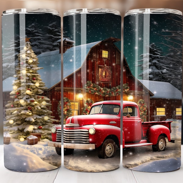 Christmas Truck Tumbler Wrap 20 oz Skinny Tumbler Sublimation Design, Straight Tumbler Wrap, Instant Digital Download PNG, Christmas Barn