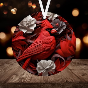 3D Kardinal Weihnachtsverzierung Sublimation PNG, 300 dpi, sofortiger digitaler Download, Weihnachtsrunde Verzierung PNG 3D Weihnachtsroter Vogel