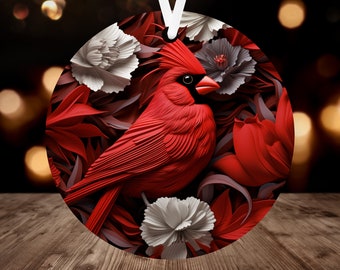 3D Cardinal Christmas Ornament Sublimation PNG, 300 dpi, Instant Digital Download, Christmas Round Ornament PNG 3D Christmas Red Bird