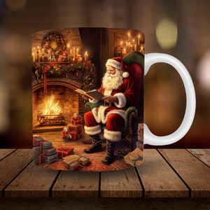 Santa Christmas Mug Sublimation, Santa Claus 11oz, 15oz Mug Sublimation Wrap, Digital Download Mug PNG, Coffee Cup Tea Cup Wrap PNG