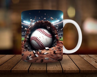 3D Baseball Tasse Sublimation, 11 Unzen, 15 Unzen Becher Sublimation Wrap, digitaler Download Becher PNG, Baseball Pause durch Kaffeetasse Teetasse Wrap PNG