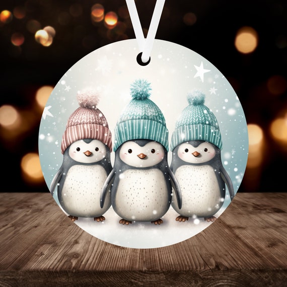 DIGITAL Sublimation Christmas Penguin Family Ornament PNG / 