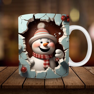 3D Snowman Mug Sublimation, 3D Christmas 11oz, 15oz Mug Sublimation Wrap, Digital Download Mug PNG, Coffee Cup Tea Cup Wrap PNG