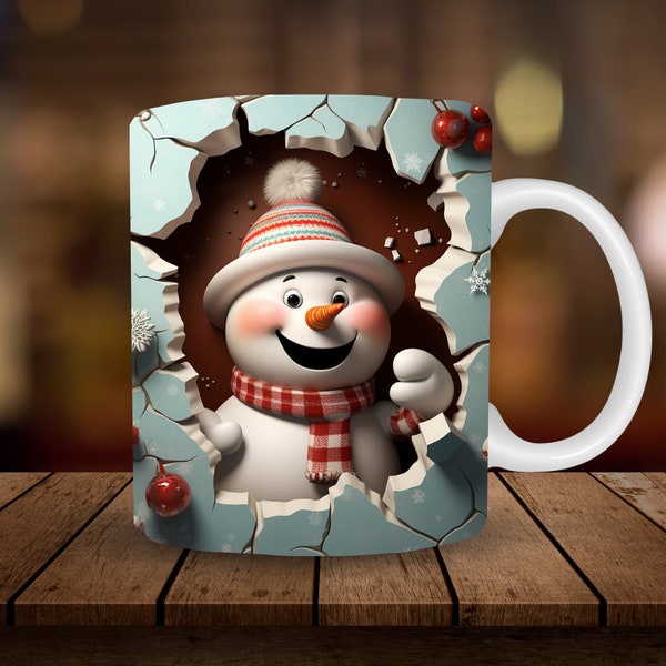 3D sneeuwpop mok sublimatie, 3D kerst 11oz, 15oz mok sublimatie wrap, digitale download mok PNG, koffiekopje theekopje wrap PNG