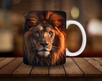 Lion Mug Sublimation 11oz, 15oz Mug Sublimation Wrap, Digital Download Mug PNG, Lion Coffee Cup Tea Cup Wrap PNG