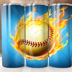 Softball Tumbler Wrap 20 oz Skinny Tumbler Sublimation Design, Straight Tumbler Wrap Digital Download  Blue Softball Tumbler PNG