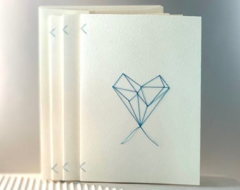 Minimalist Embroidered Teal Silk Card on Premium Ivory Cardstock - 3x5 - Includes Envelopes
