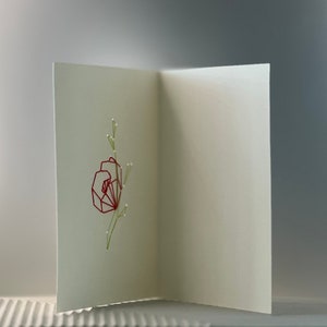 Minimalist Hand Embroidered Poppy Flower Silk Card on Premium Ivory Cardstock 3x5 Includes Envelopes image 5