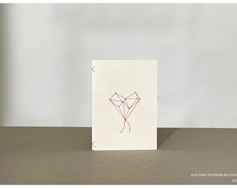 Minimalist Embroidered Pink Silk Card on Premium Ivory Cardstock - 3x5 - Includes Envelopes