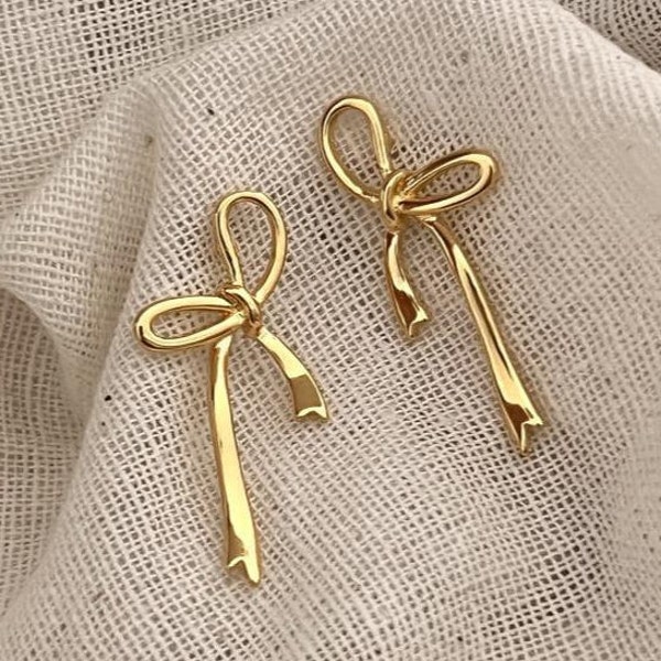 Minimalist Bow Stud Earrings Trendy Cute Viral Sterling Silver 925 18K Gold Jewelry