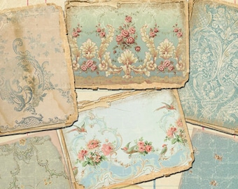 Vintage Floral Wallpapers Ephemera Kit, Roses Wallpapers, French Blue Wallpapers, Antique Ephemera Kit Wallpapers, Instant Download Files