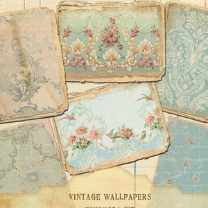 Vintage Blumentapeten Ephemera Kit, Rosen Tapeten, Französisch Blau Tapeten, antike Ephemera Kit Tapeten, Sofort Download Dateien