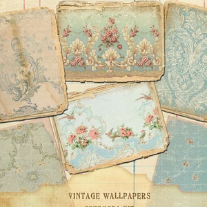 Vintage Floral Wallpapers Ephemera Kit, Roses Wallpapers, French Blue Wallpapers, Antique Ephemera Kit Wallpapers, Instant Download Files