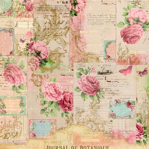 Journal De Botanique Ephemera Kit, Antique Rose Flowers, Ephemera French Roses Junk Journal Kit, Vintage French Labels, Instant Download