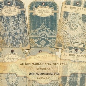 Printable File AU BON MARCHE Speciment tags, Petite French Lace Sample tags, French Ephemera Etiquettes, Instant Download file in 300 pdi image 2