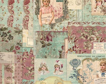 Antique Rose French Ephemera Kit, Vintage Papers (Digital Download)