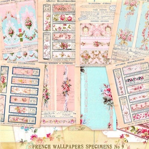 Franse behangspecimens kortstondige kit, antieke roos wallpapers nr. 9, kortstondige Franse exemplaren, vintage rozen, instant downloadbestanden