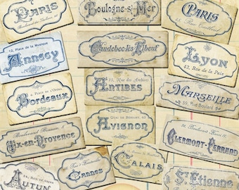 French Ephemera Street Labels, Junk Journal Ephemera (Digital Download)