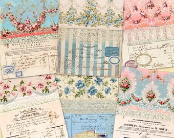 French Wallpapers Spécimens Ephemera Kit, Antique Rose Wallpapers, Ephemera French Invoices, French Vintage Labels, Instant Download Files