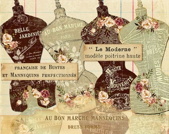 Forme française, porte-ruban floral, porte-dentelle française, mannequins français, éphémères de couture, supports de mercerie, étiquette à coudre imprimable