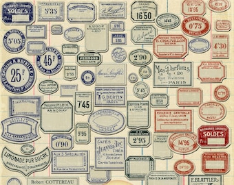 French Vintage Label Ephemera, Junk Journal Collage (Digital Download)