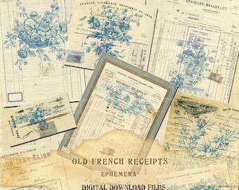 Vintage French Ephemera, Printable Vintage French Receipt, Old Invoices, Junk Journal Digital Collage Sheet, Antique Ephemera, Printables