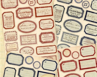 French Etiquettes, French Blue & Red Signs No 2, Vintage French Labels, Junk Journal labels, Digital Collage Sheet 300 pdi, Instant Download