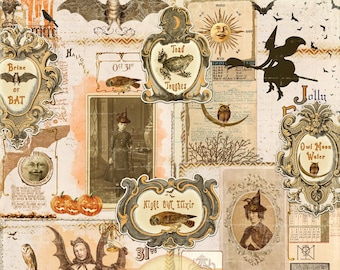 Vintage Halloween Junk Journal Kit, Apothecary Labels (Digital Download)