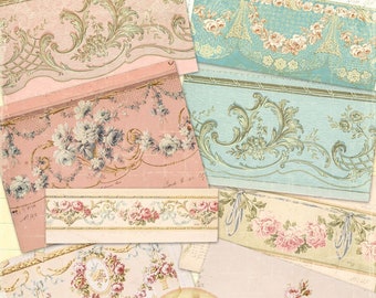 Vintage Floral Wallpaper Ephemera Kit: French Blue Roses (Instant Download)
